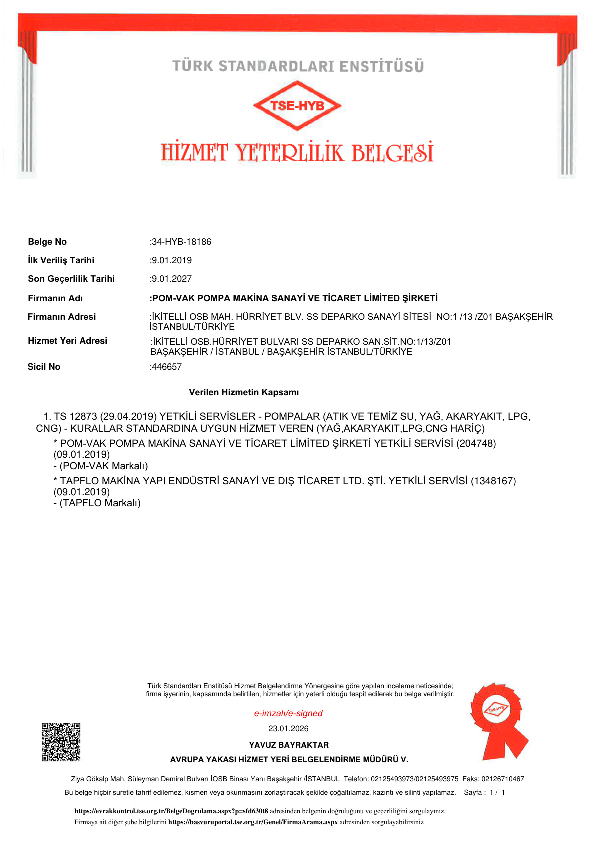 TSE Sertifikası Sayfa 1
